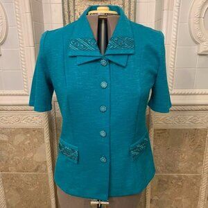 Pablo Collection. Size 14P. Lace Embellished Short Sleeve Unlined Jacket. WTC
